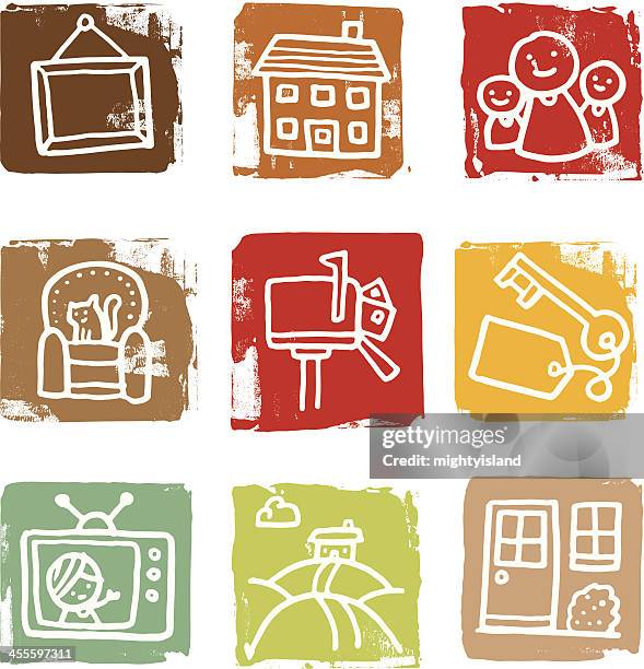house and home block icon set - window white background stock illustrations