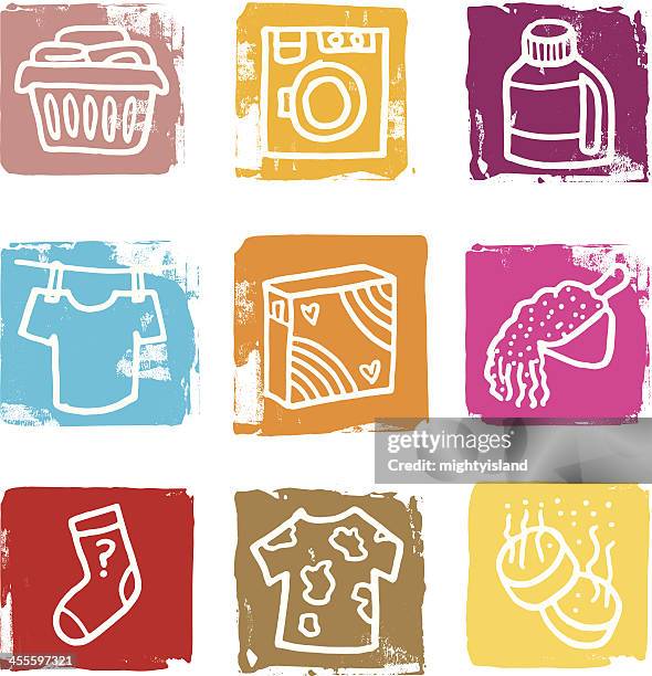 clothes washing icon blocks - dirty sock stock illustrations
