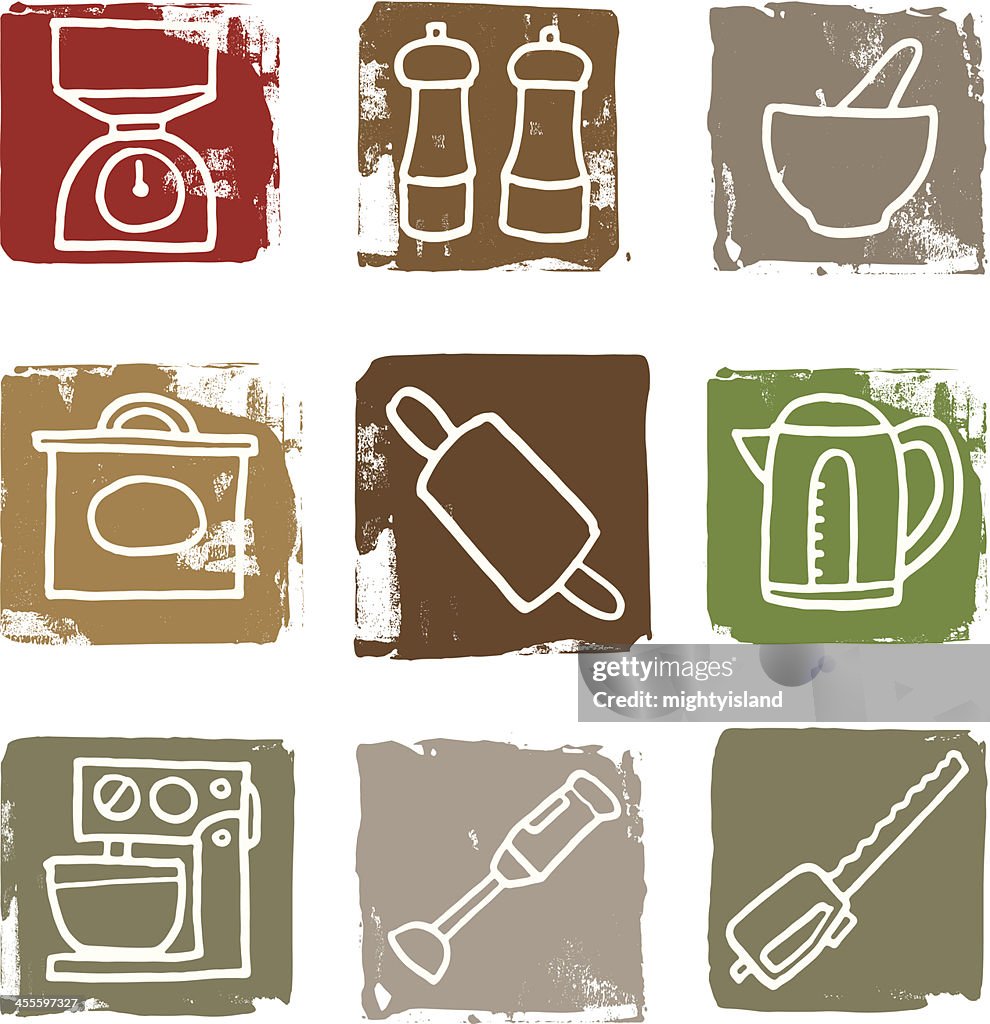 Things in the kitchen icon block set