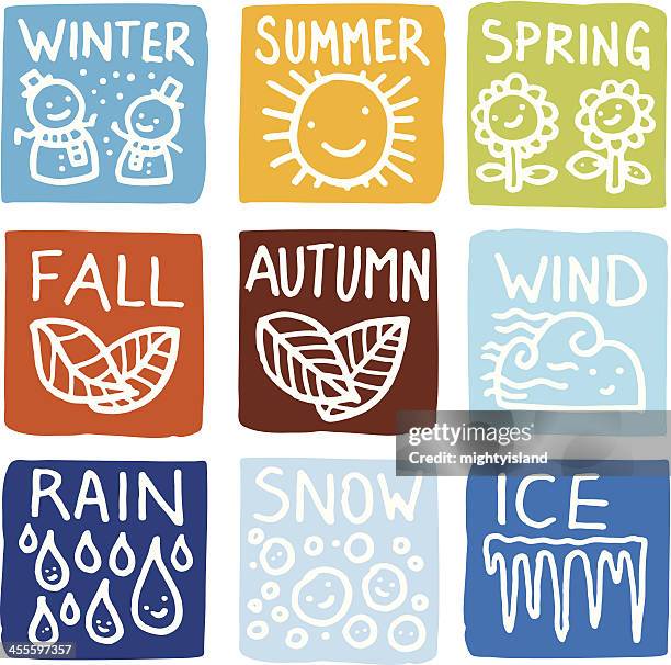 seasonal block icon set - four seasons stock illustrations