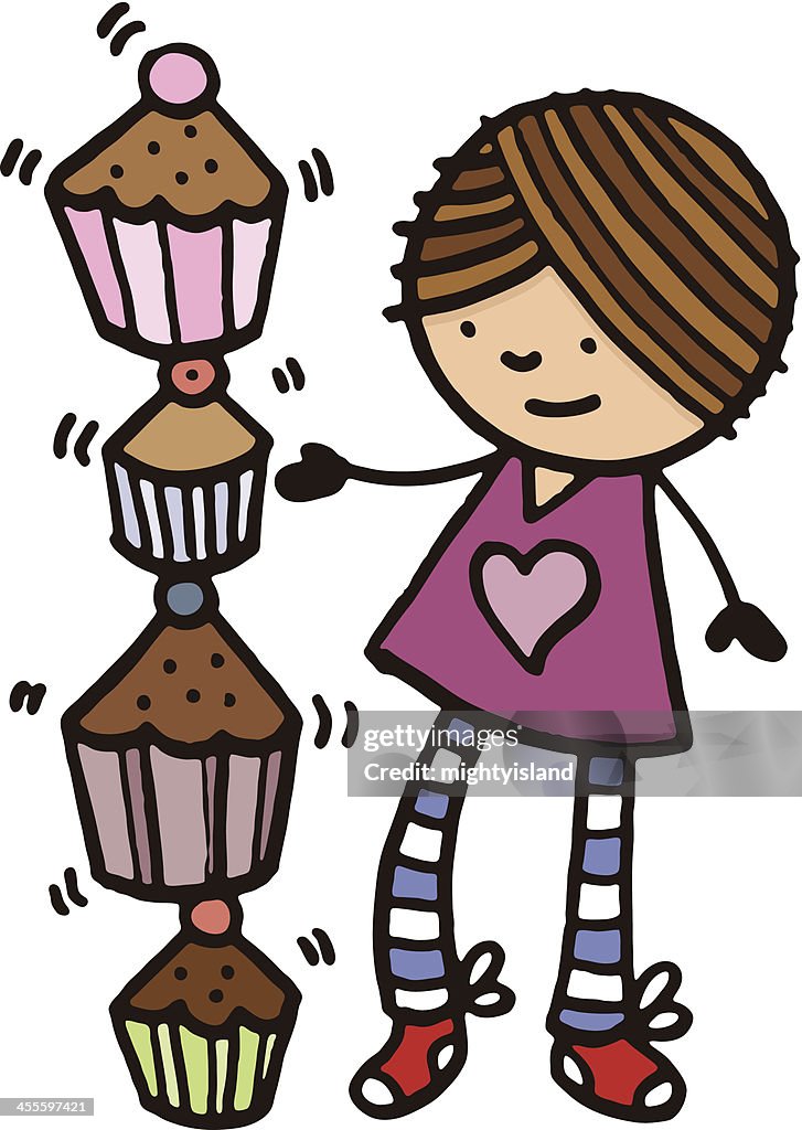 Baker girl with cupcakes