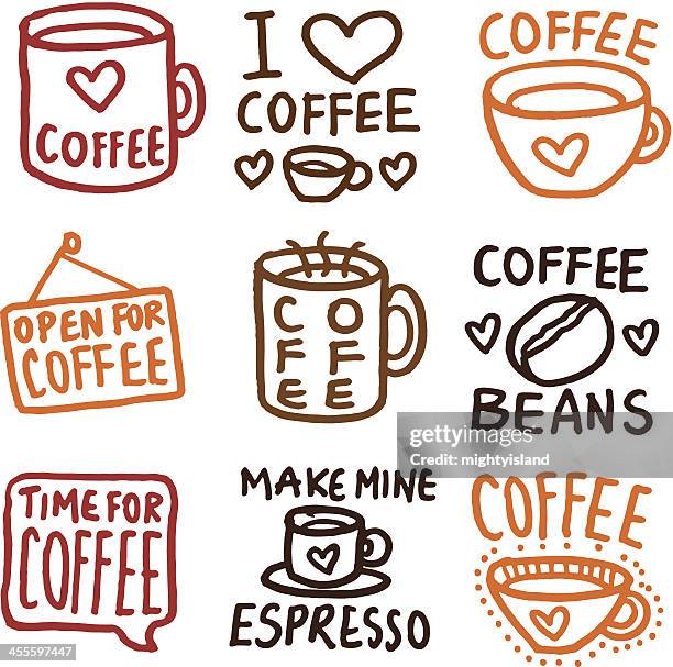 hand drawn coffee icons doodle icon set - coffee beans white background stock illustrations