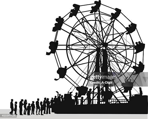 stockillustraties, clipart, cartoons en iconen met ferris crowd vector silhouette - reuzenrad