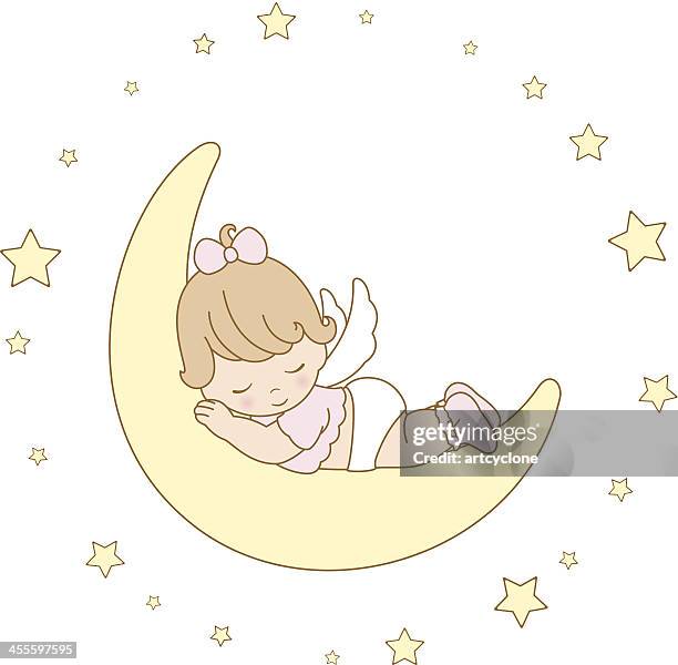 sleeping angel - gibbous moon stock illustrations