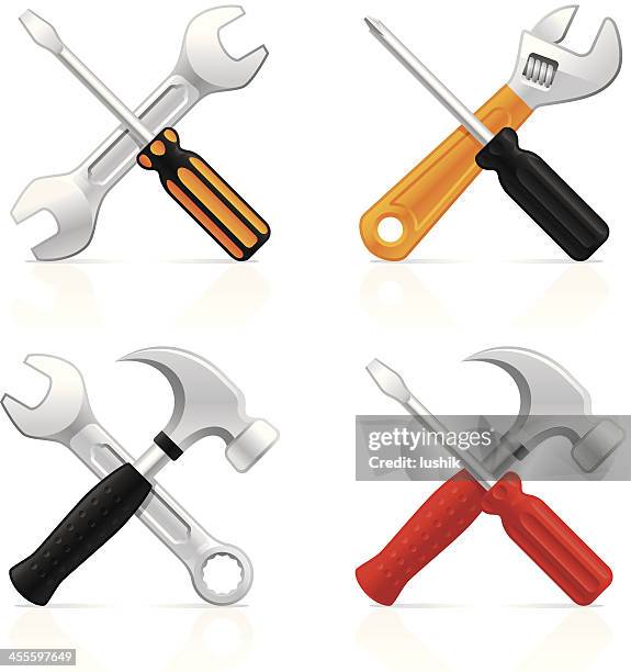crossed work tools - vector icons - screwdriver stock illustrations