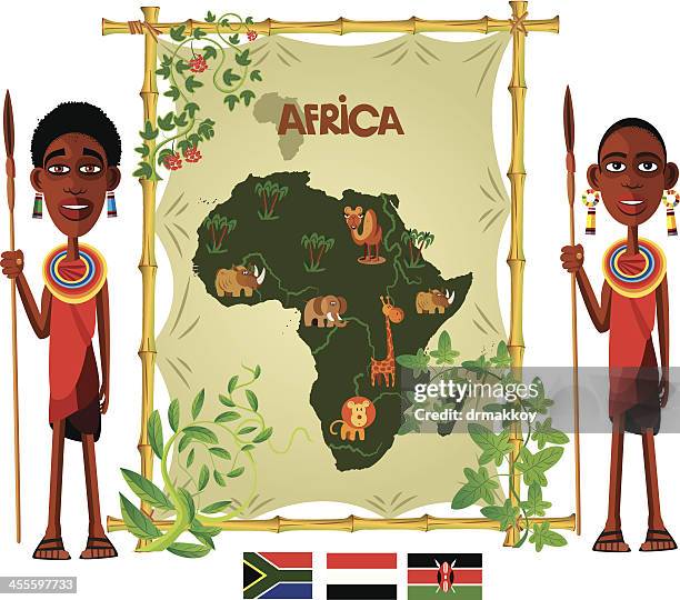 cartoon map of africa - kenya maasai stock illustrations