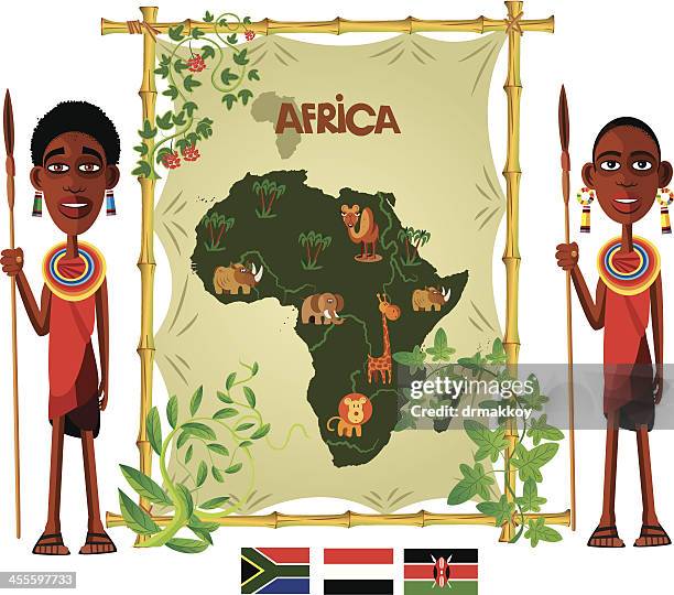 cartoon map of africa - masai stock illustrations