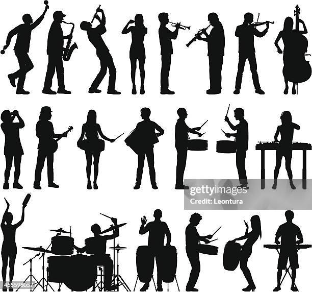 many musicians - saxophone players clip art stock illustrations