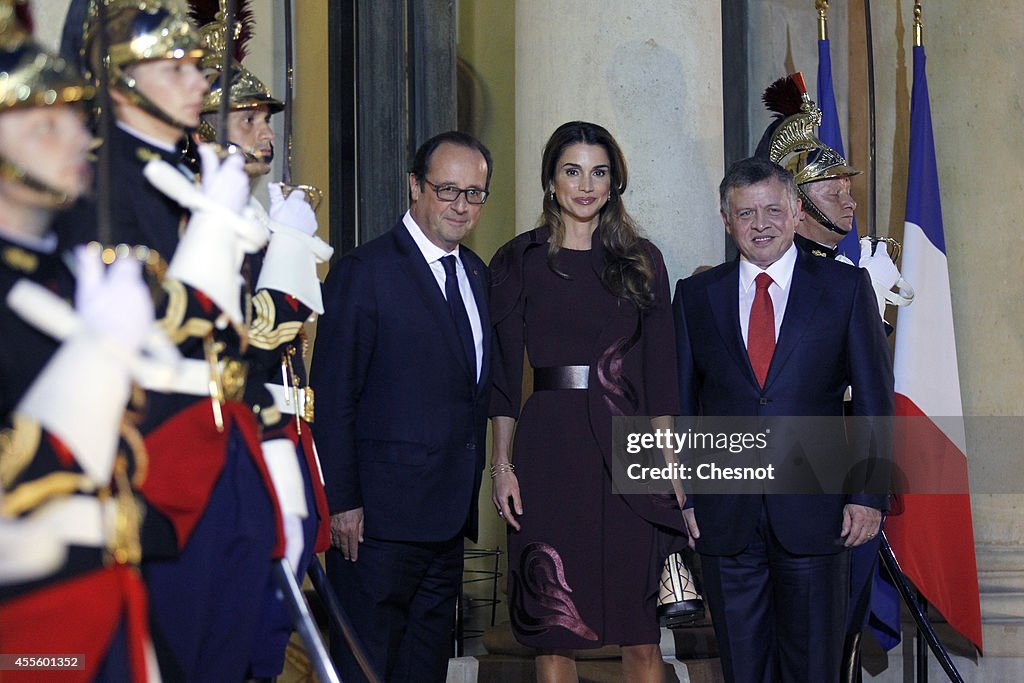 French President Francois Hollande Receives King Abdallah II of Jordan At Elysee Palace in Paris