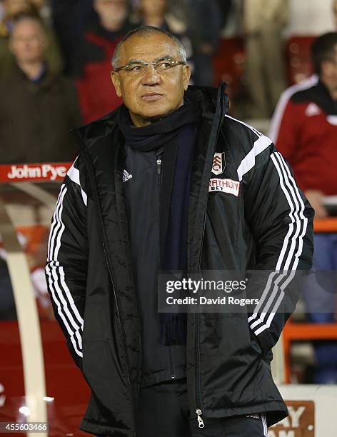 Felix Magath, the Fulham manager looks on during the Sky Bet Championship match between Nottingham Forest and Fulham at the City Ground on September...