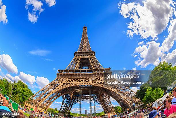 eiffel tower, paris - fish eye lens stock pictures, royalty-free photos & images