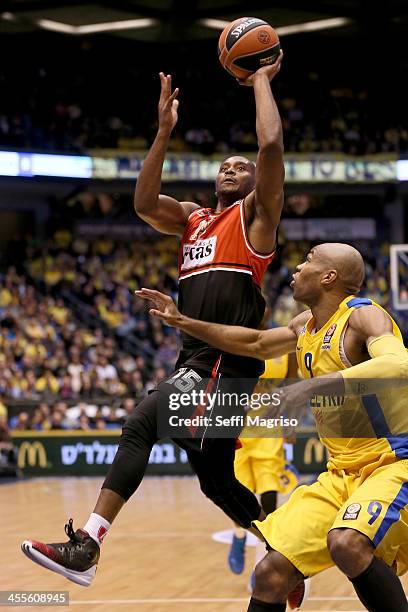 Dowdell Zabian, #15 of Lietuvos Rytas Vilnius in action during the 2013-2014 Turkish Airlines Euroleague Regular Season Date 9 game between Maccabi...