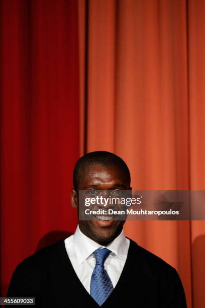 Former footballer, Clarence Seedorf is pictured on stage during the Laureus European Workshop and Project Visit held at Almere Echnaton school on...