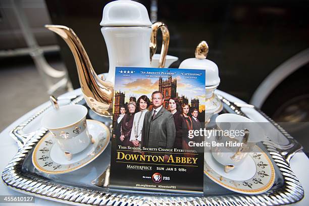 General view of the "Downton Abbey" tea and biscuit food truck outside the New York Times Center on December 12, 2013 in New York City. Downton Abbey...