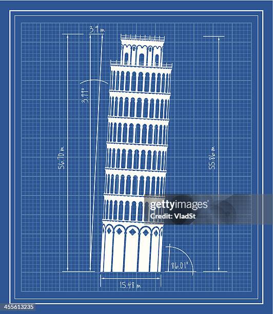 blueprint - leaning tower of pisa - leaning tower of pisa stock illustrations