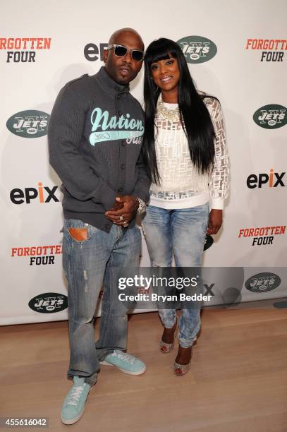 Anthony "Treach" Criss and Cicely Evans attend EPIX & THE NY JETS "Forgotten Four: The Integration Of Pro Football" screening at The TimesCenter on...