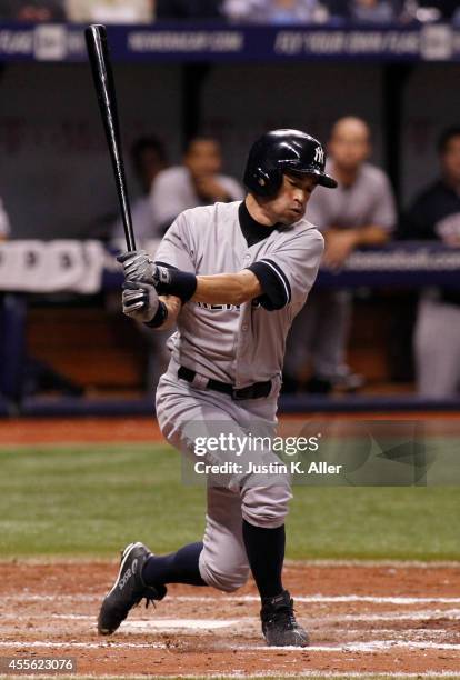 Ichiro Suzuki of the New York Yankees bats during the sixth inning of a game against the Tampa Bay Rays on September 17, 2014 at Tropicana Field in...