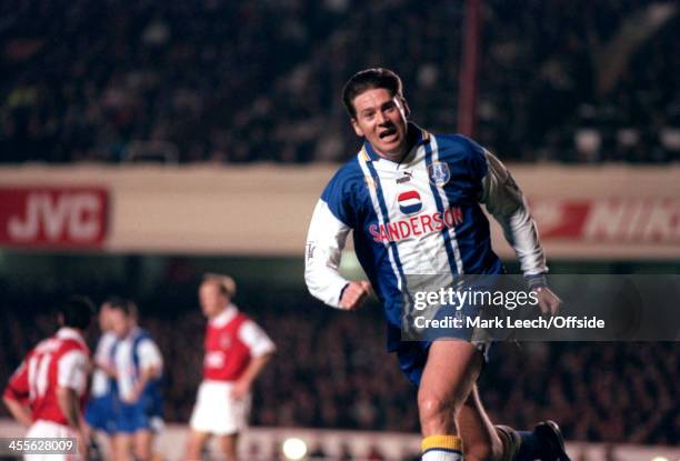 November 1995 - Premiership - Arsenal v Sheffield Wednesday - Chris Waddle of Sheffield Wednesday celebrates his goal.