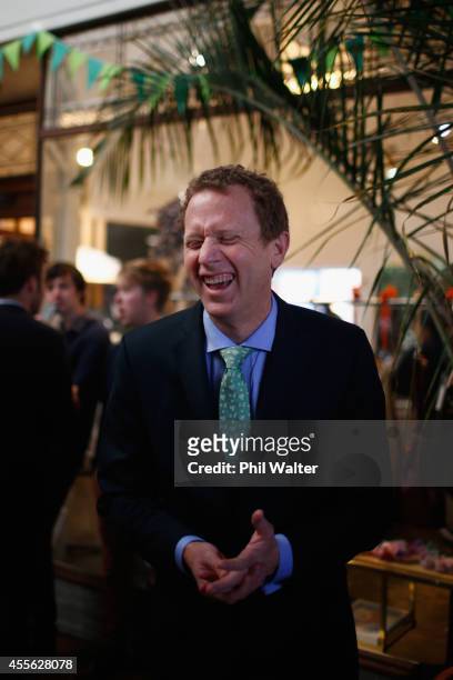 Green Party co-leader Russel Norman laughs during their election campaign event at St Kevins Arcade in Auckland on September 18, 2014 in Auckland,...