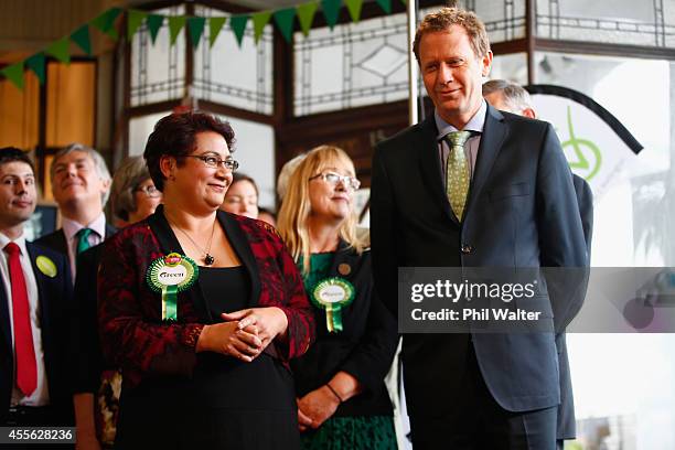 Green Party co-leaders Russel Norman and Metiria Turei during their election campaign event at St Kevins Arcade in Auckland on September 18, 2014 in...