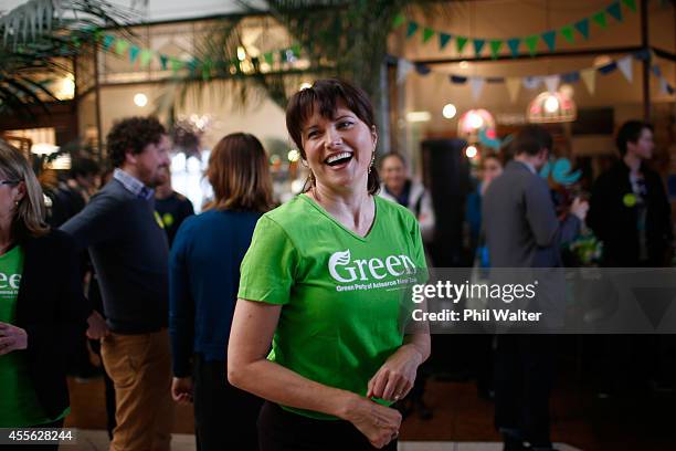 Green Party supporter Lucy Lawless during the Green Party election campaign event at St Kevins Arcade in Auckland on September 18, 2014 in Auckland,...