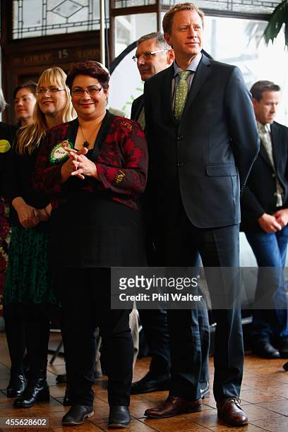 Green Party co-leaders Russel Norman and Metiria Turei during the Green Party election campaign event at St Kevins Arcade in Auckland on September...
