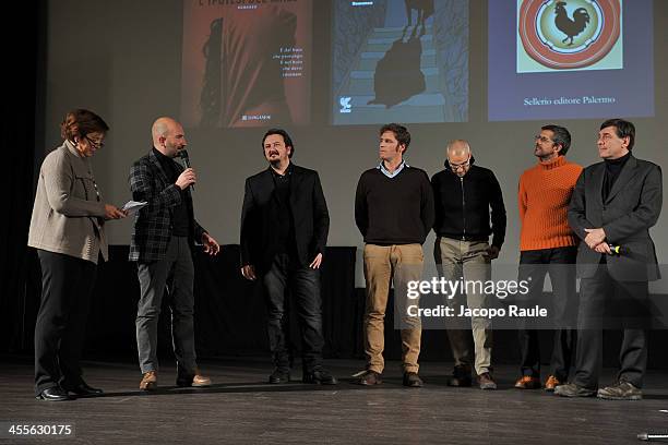 Marina Fabbri, Donato Carrisi, Simone Sarasso, Massimo Gardella, Marco Malvaldi, Claudio Paglieri and Giorgio Gosetti on December 12, 2013 in...