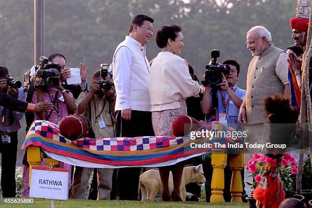 Chinese President Xi Jinping with Prime Minster of India Narendra Modi at Sabarmati Ashram in Ahmedabad.