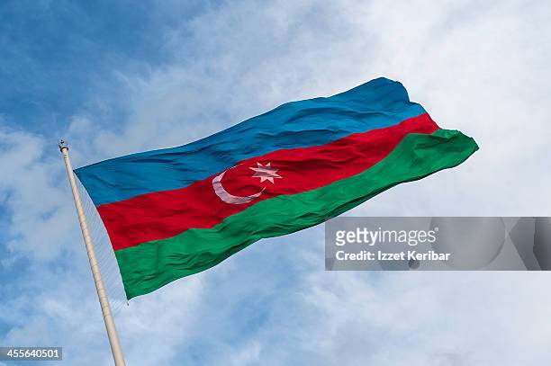 azerbaijan's flag - azerbaijan stock-fotos und bilder