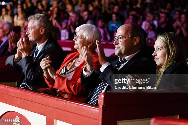 Guest, Gerda Hasselfeldt, Gregor Gysi and Anna Gysi attend the Circus Krone Berlin Premiere on September 17, 2014 in Berlin, Germany.