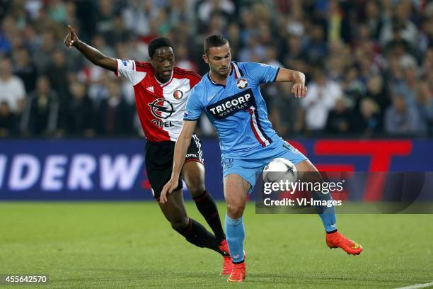 , Terence Kongolo of Feyenoord, Ben Sahar of Willem II during the Dutch Eredivisie match between Feyenoord and Willem II Tilburg at the Kuip on...