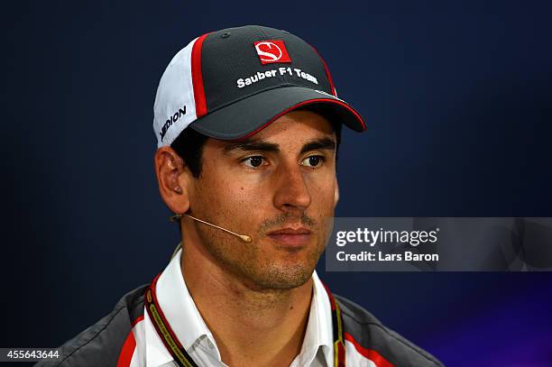 Adrian Sutil of Germany and Sauber F1 attends a press conference during previews ahead of the Singapore Formula One Grand Prix at Marina Bay Street...