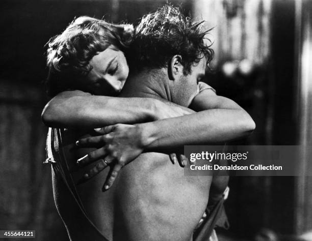 Actor Marlon Brando and Kim Hunter on the set of the movie 'A Streetcar Named Desire' which came out in 1951.