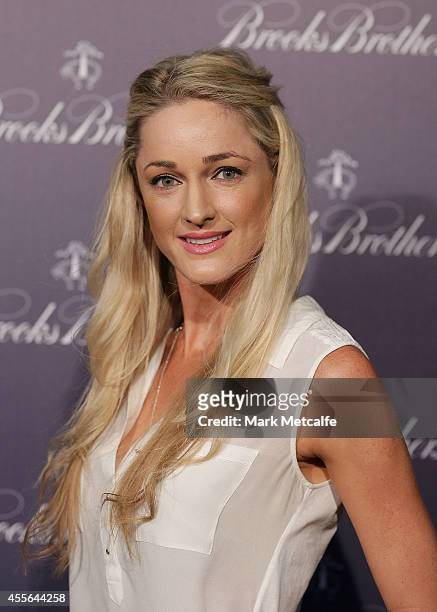 Storm Euchritz arrives to celebrate the opening of Brooks Brothers Australian flagship store on September 18, 2014 in Sydney, Australia.
