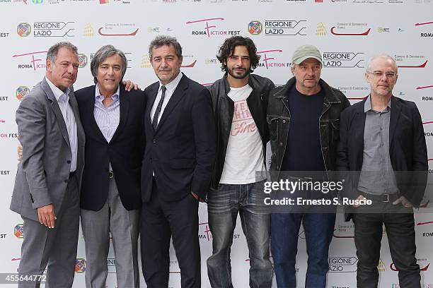 Alessandro Salem, Carlo Freccero, Pietro Valzecchi, Marco Bocci, Giovanni Veronesi and Daniele Lucchetti attend the Press Conference of Taodue...