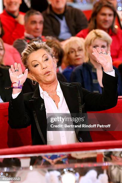 Singer Sheila presents her book 'Danse avec la vie' attending the 'Vivement Dimanche' French TV Show at Pavillon Gabriel on December 12, 2013 in...