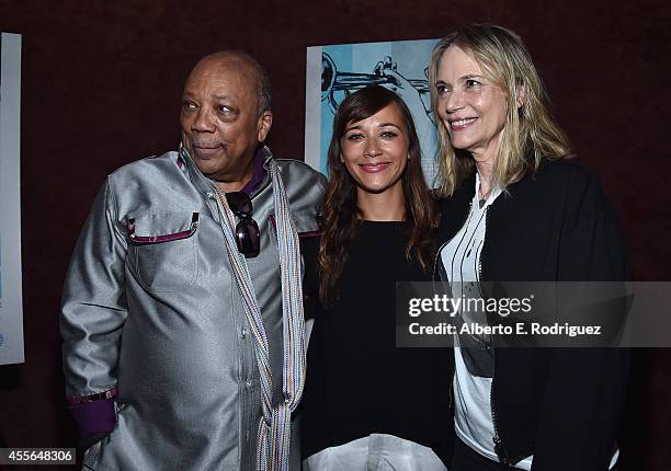 Producer Quincy Jones, actress Rashida Jones and actress Peggy Lipton arrive to the premiere of RADIUS-TWC's "Keep On Keepin' On" at Landmark Theatre...