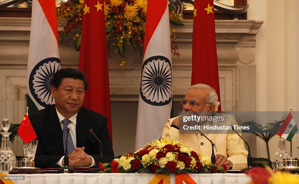 Indian Prime Minister Narendra Modi And Chinese President Xi Jinping At Agreement Signing Ceremony