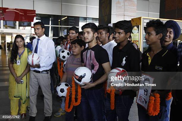 Fans waiting for arrival of Italian footballer Alessandro Del Piero at Indira Gandhi International Airport on September 18, 2014 in New Delhi, India....