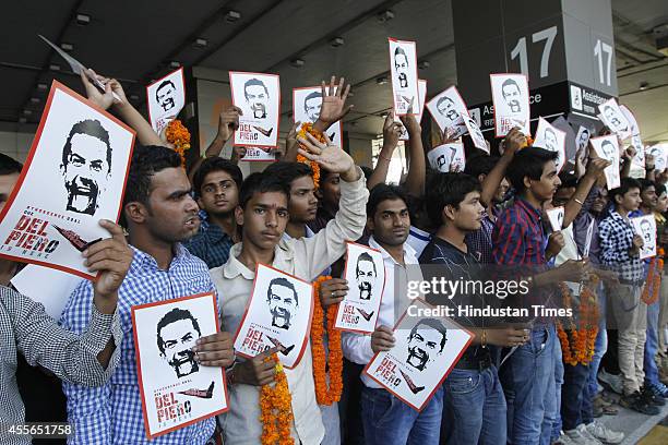 Fans waiting for arrival of Italian footballer Alessandro Del Piero at Indira Gandhi International Airport on September 18, 2014 in New Delhi, India....