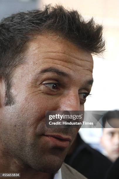 Italian footballer Alessandro Del Piero being welcomed by fans on his arrival at IGI on September 18, 2014 in New Delhi, India. 2006 Italian World...