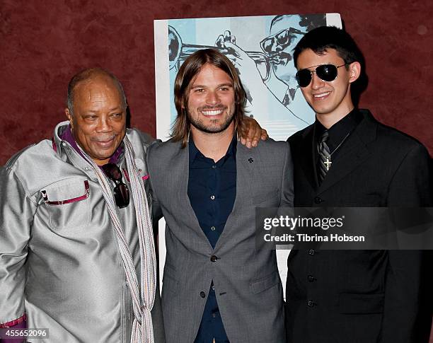 Quincy Jones, Alan Hicks and Justin Kauflin attend the 'Keep On Keepin' On' premiere at Landmark Theatre on September 17, 2014 in Los Angeles,...