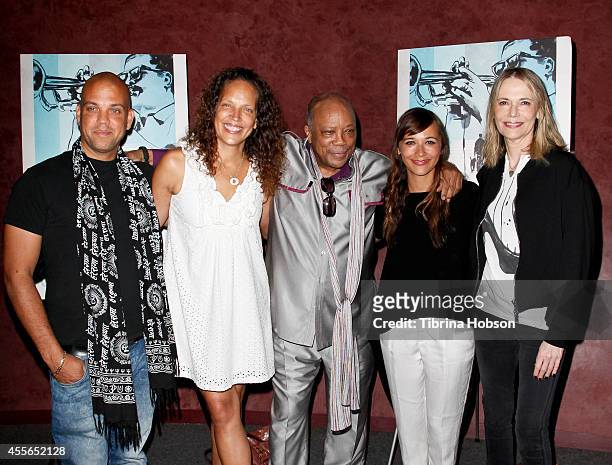 Quincy Jones III, Martina Jones, Quincy Jones, Rashida Jones and Peggy Lipton attend the 'Keep On Keepin' On' premiere at Landmark Theatre on...