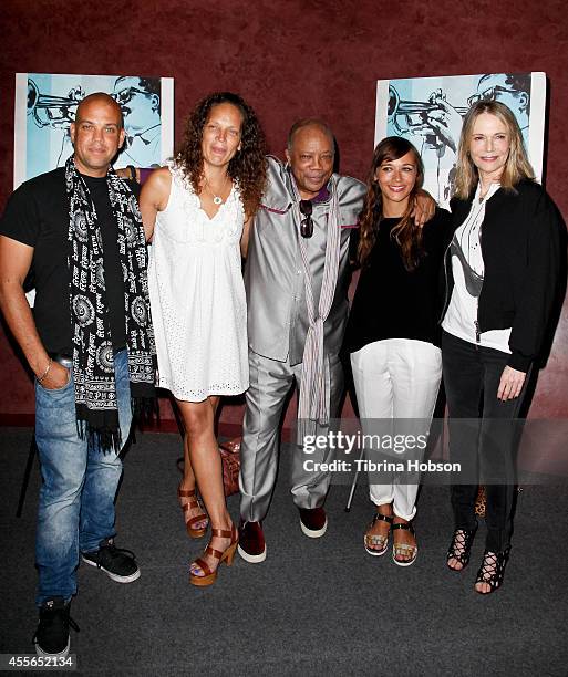 Quincy Jones III, Martina Jones, Quincy Jones, Rashida Jones and Peggy Lipton attend the 'Keep On Keepin' On' premiere at Landmark Theatre on...