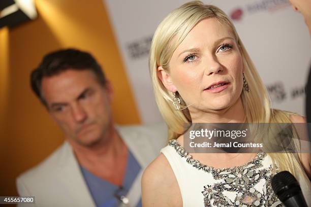 Actress Kirsten Dunst speaks to the media at "The Two Faces Of January" New York Premiere at Landmark's Sunshine Cinema on September 17, 2014 in New...