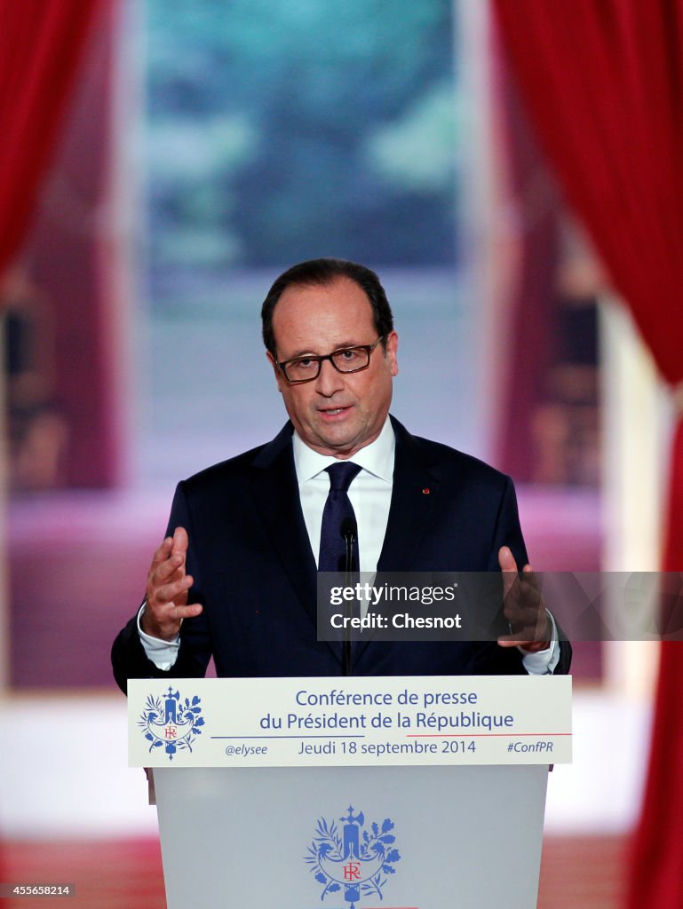 French President Francois Hollande Gives A Press Conference At Elysee Palace