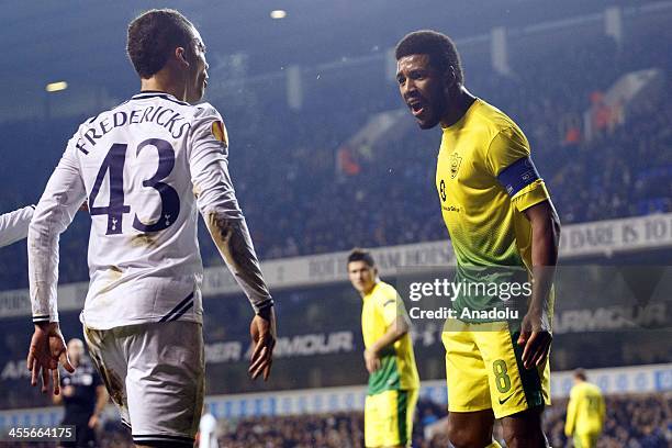 Ryan Fredericks of Tottenham in action with Jucilei of FC Anji during the UEFA Erupe league Group K match at White Hart Lane in London, England on...