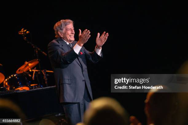 Singer Tony Bennett performs live on stage during a concert at Admiralspalast on September 18, 2014 in Berlin, Germany.