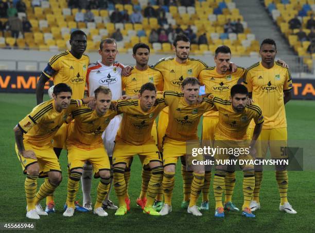 Players of FC Metalist Kharkiv pose prior to their UEFA Europa League Group L football match against Trabzonspor on September 18, 2014. AFP...