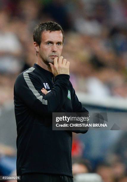 Celtic's head coach Ronny Deila looks on during the UEFA Europa League Group D match FC Salzburg vs Celtic FC on September 18, 2014 in Salzburg. The...